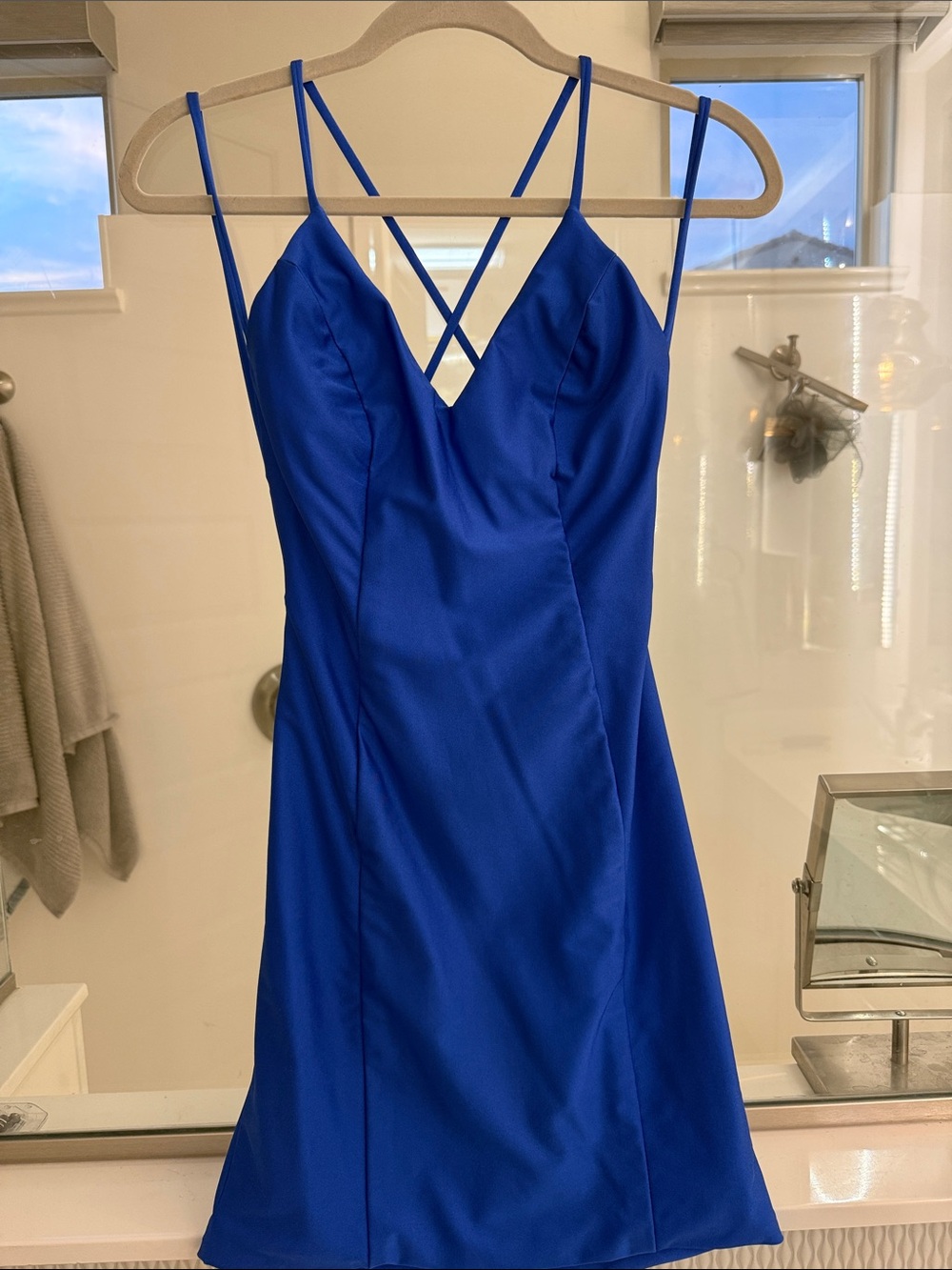 Blue Strappy V-Neck Slip Dress
